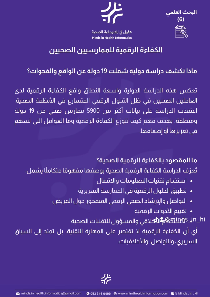الكفاءة الرقمية للممارسين الصحيين — دراسة دولية شملت 19 دولة