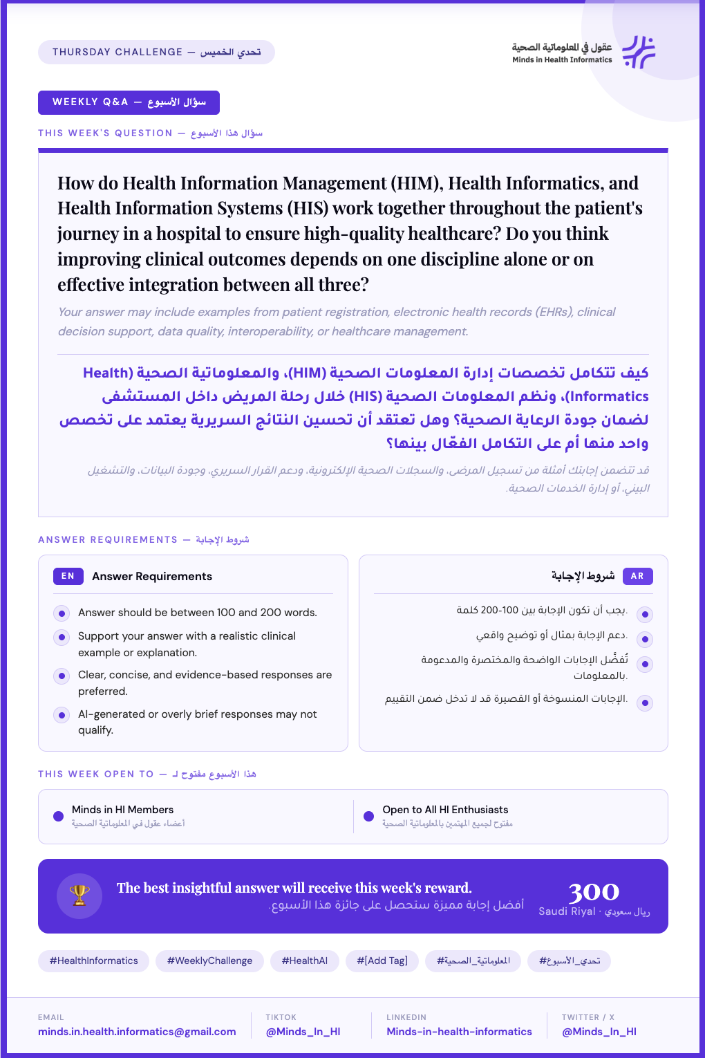 سؤال الأسبوع — تكامل HIM و Informatics و HIS في رحلة المريض